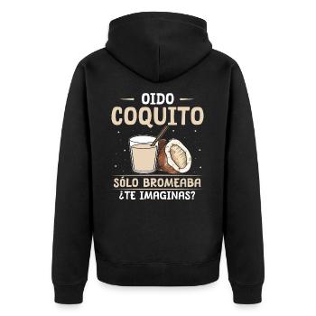 Oido Coquito – Humorvoll & Witzig - Unisex Premium Bio Zip Hoodie - Schwarz - Hinten - Nico (187cm)
