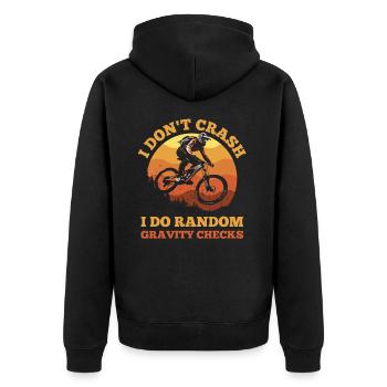 I don't crash – Random Gravity Checks - Unisex Premium Organic Zip Hoodie - black - Back - Nico (187cm)