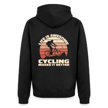Life is awesome, Cycling makes it better - Bike - Unisex Premium Bio Zip Hoodie - Schwarz - Hinten - Nico (187cm)