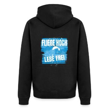 Fliege hoch, lebe frei – Weini's Wilderness - Unisex Premium Bio Zip Hoodie - Schwarz - Hinten - Nico (187cm)