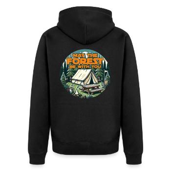 Möge der Wald mit dir sein - Unisex Premium Bio Zip Hoodie - Schwarz - Hinten - Nico (187cm)