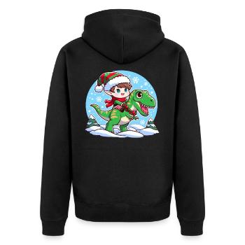 Elf und T-Rex - Unisex Premium Bio Zip Hoodie - Schwarz - Hinten - Nico (187cm)