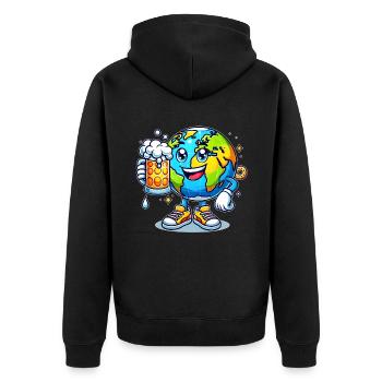 Globe with beer comic style funny motif - Unisex Premium Organic Zip Hoodie - black - Back - Nico (187cm)