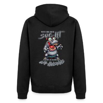 Hippopotame fou au bord de la folie style bande dessinée - Veste à capuche bio Premium Unisexe - noir - Dos - Nico (187cm)