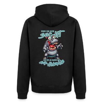 Hippopotame fou au bord de la folie style bande dessinée - Veste à capuche bio Premium Unisexe - noir - Dos - Nico (187cm)