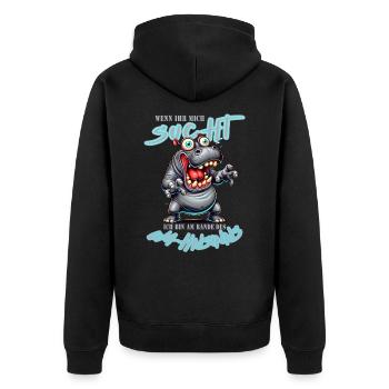 Rhinocéros fou au bord de la folie style bande dessinée - Veste à capuche bio Premium Unisexe - noir - Dos - Nico (187cm)