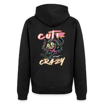 Cute but Crazy Katze Comic Stil lustiges Motiv - Unisex Premium Bio Zip Hoodie - Schwarz - Hinten - Nico (187cm)