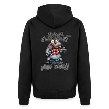 Nilpferd Lieber verrückt als einer von euch - Unisex Premium Bio Zip Hoodie - Schwarz - Hinten - Nico (187cm)
