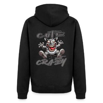 Motif drôle de bande dessinée de rhinocéros mignon mais fou - Veste à capuche bio Premium Unisexe - noir - Dos - Nico (187cm)