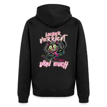 Verrückte Katze Lieber verrückt als einer von euch - Unisex Premium Bio Zip Hoodie - Schwarz - Hinten - Nico (187cm)