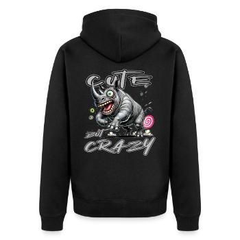 Motif drôle de bande dessinée de rhinocéros mignon mais fou - Veste à capuche bio Premium Unisexe - noir - Dos - Nico (187cm)