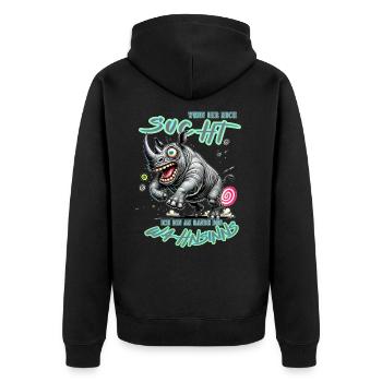 Rhinocéros fou au bord de la folie style bande dessinée - Veste à capuche bio Premium Unisexe - noir - Dos - Nico (187cm)