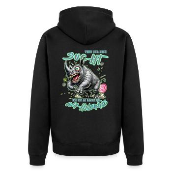Rhinocéros fou au bord de la folie style bande dessinée - Veste à capuche bio Premium Unisexe - noir - Dos - Nico (187cm)