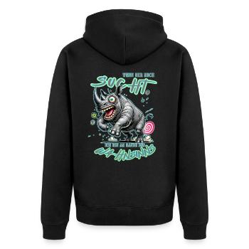 Rhinocéros fou au bord de la folie style bande dessinée - Veste à capuche bio Premium Unisexe - noir - Dos - Nico (187cm)