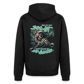 Verrücktes Zebra Wenn ihr mich sucht Wahnsinn - Unisex Premium Bio Zip Hoodie - Schwarz - Hinten - Nico (187cm)