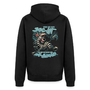 Zebra Wenn ihr mich sucht Wahnsinn - Unisex Premium Bio Zip Hoodie - Schwarz - Hinten - Nico (187cm)