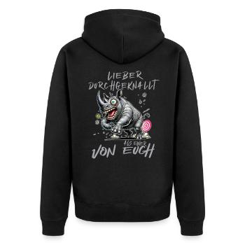 Nashorn Lieber durchgeknallt als einer von euch - Unisex Premium Bio Zip Hoodie - Schwarz - Hinten - Nico (187cm)