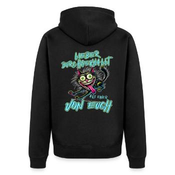 Katze Lieber durchgeknallt als einer von euch - Unisex Premium Bio Zip Hoodie - Schwarz - Hinten - Nico (187cm)