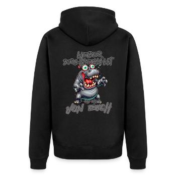 Nilpferd Lieber durchgeknallt als einer von euch - Unisex Premium Bio Zip Hoodie - Schwarz - Hinten - Nico (187cm)