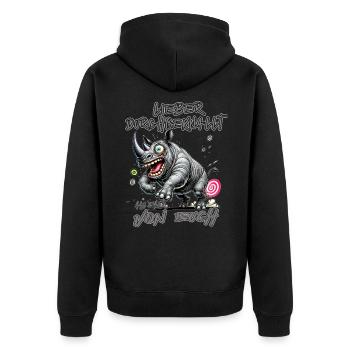 Nashorn Lieber durchgeknallt als einer von euch - Unisex Premium Bio Zip Hoodie - Schwarz - Hinten - Nico (187cm)