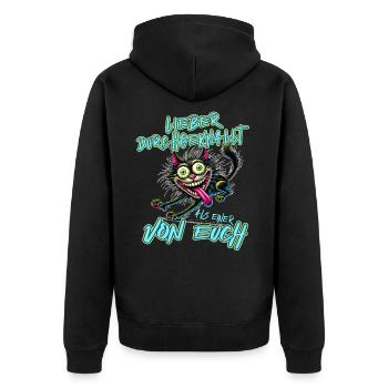 Katze Lieber durchgeknallt als einer von euch - Unisex Premium Bio Zip Hoodie - Schwarz - Hinten - Nico (187cm)