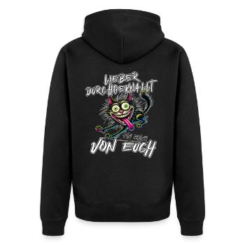 Verrückte Katze Lieber durchgeknallt als einer von - Unisex Premium Bio Zip Hoodie - Schwarz - Hinten - Nico (187cm)