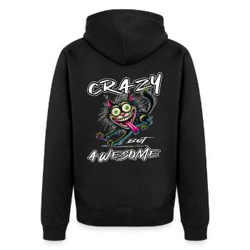 Crazy but Awesome Katze Comic Stil - Unisex Premium Bio Zip Hoodie - Schwarz - Hinten - Nico (187cm)