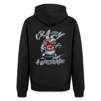 Crazy but Awesome Nilpferd Comic Stil - Unisex Premium Bio Zip Hoodie - Schwarz - Hinten - Nico (187cm)