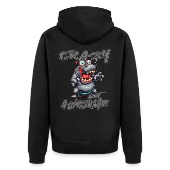 Crazy but Awesome Nilpferd Comic Stil - Unisex Premium Bio Zip Hoodie - Schwarz - Hinten - Nico (187cm)