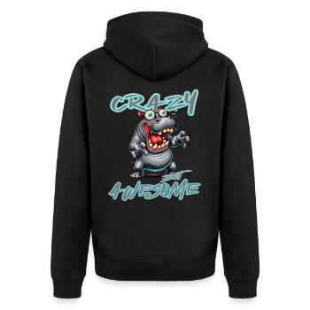 Crazy but Awesome Nilpferd Comic Stil - Unisex Premium Bio Zip Hoodie - Schwarz - Hinten - Nico (187cm)