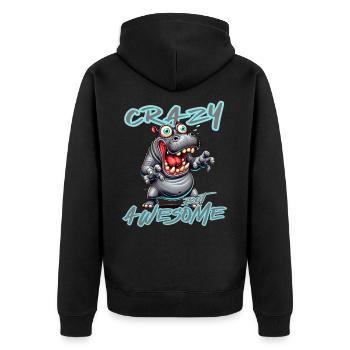 Crazy but Awesome Nilpferd Comic Stil - Unisex Premium Bio Zip Hoodie - Schwarz - Hinten - Nico (187cm)