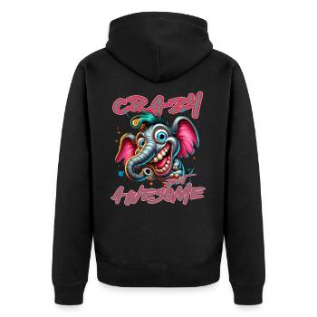 Crazy but Awesome – Elefant Comic Stil - Unisex Premium Bio Zip Hoodie - Schwarz - Hinten - Nico (187cm)