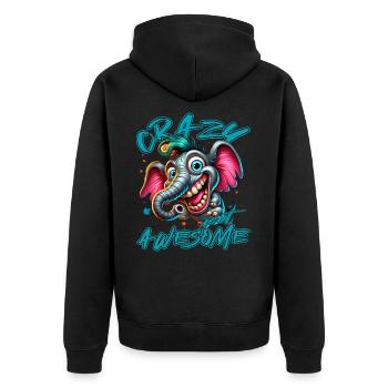 Crazy but Awesome Elefant Comic Stil - Unisex Premium Bio Zip Hoodie - Schwarz - Hinten - Nico (187cm)