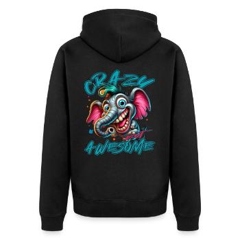 Crazy but Awesome Elefant Comic Stil - Unisex Premium Bio Zip Hoodie - Schwarz - Hinten - Nico (187cm)