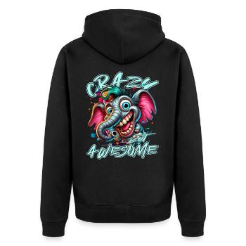 Crazy but Awesome Elefant Comic Stil - Unisex Premium Bio Zip Hoodie - Schwarz - Hinten - Nico (187cm)