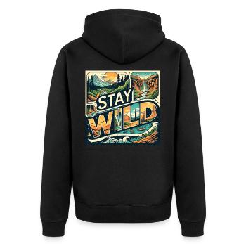 Bleib wild - Unisex Premium Bio Zip Hoodie - Schwarz - Hinten - Nico (187cm)
