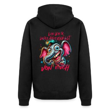 Lieber durchgeknallt als einer von euch – Elefant - Unisex Premium Bio Zip Hoodie - Schwarz - Hinten - Nico (187cm)