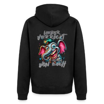 Lieber verrückt als einer von euch – Elefant - Unisex Premium Bio Zip Hoodie - Schwarz - Hinten - Nico (187cm)