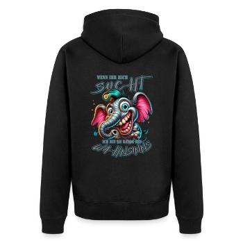 Wenn ihr mich sucht, ich bin am Rande des Wahnsinn - Unisex Premium Bio Zip Hoodie - Schwarz - Hinten - Nico (187cm)