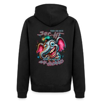 Wenn ihr mich sucht ich bin am Rande des Wahnsinns - Unisex Premium Bio Zip Hoodie - Schwarz - Hinten - Nico (187cm)