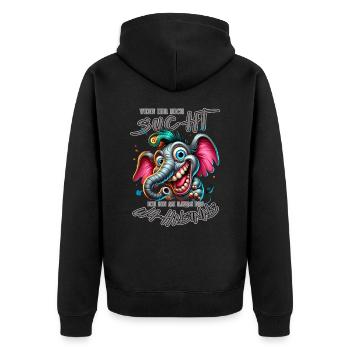 Wenn ihr mich sucht ich bin am Rande des Wahnsinns - Unisex Premium Bio Zip Hoodie - Schwarz - Hinten - Nico (187cm)