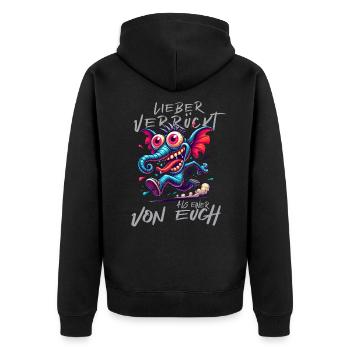 Lieber verrückt als einer von euch – Elefant - Unisex Premium Bio Zip Hoodie - Schwarz - Hinten - Nico (187cm)