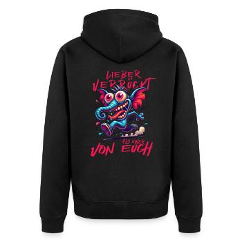 Lieber verrückt als einer von euch – Elefant - Unisex Premium Bio Zip Hoodie - Schwarz - Hinten - Nico (187cm)