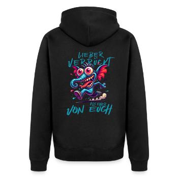 Lieber verrückt als einer von euch – Elefant - Unisex Premium Bio Zip Hoodie - Schwarz - Hinten - Nico (187cm)