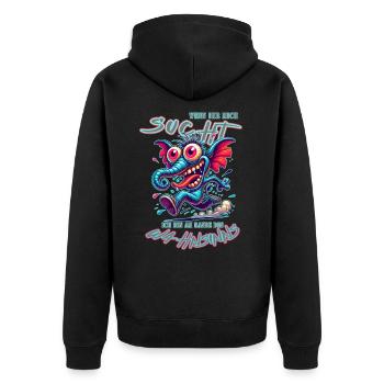 Wenn ihr mich sucht, ich bin am Rande des Wahnsinn - Unisex Premium Bio Zip Hoodie - Schwarz - Hinten - Nico (187cm)