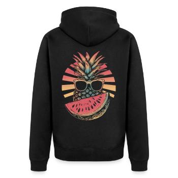 Pineapple and watermelon - Unisex Premium Organic Zip Hoodie - black - Back - Nico (187cm)