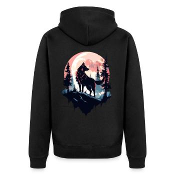 Wolf Moon Night Wolf Head Forest Nature Mountains Wilderness - Unisex Premium Organic Zip Hoodie - black - Back - Nico (187cm)