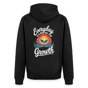 Jeder Tag bringt neues Wachstum - Unisex Premium Bio Zip Hoodie - Schwarz - Hinten - Nico (187cm)