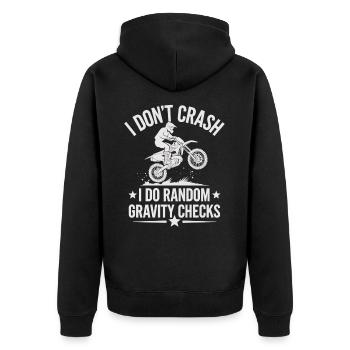 Ich stürze nie – Motocross Spaß - Unisex Premium Bio Zip Hoodie - Schwarz - Hinten - Nico (187cm)
