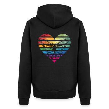 Freiheit im Herz mit Schmetterling - Unisex Premium Bio Zip Hoodie - Schwarz - Hinten - Nico (187cm)